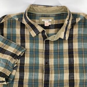 Carbon2Cobalt Shirt Men XXL Tan Plaid Button Front Short Sleeve Cotton Casual